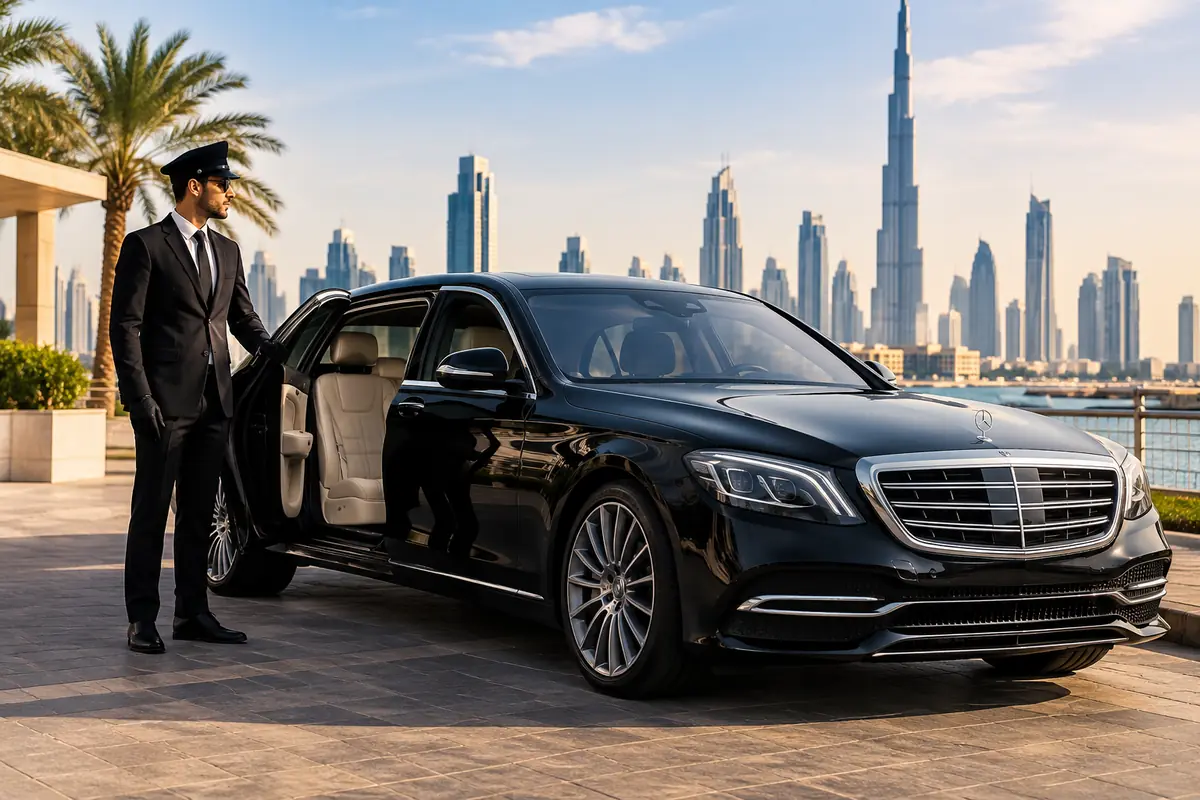 Premium car service Dubai with a professional chauffeur and luxury sedan