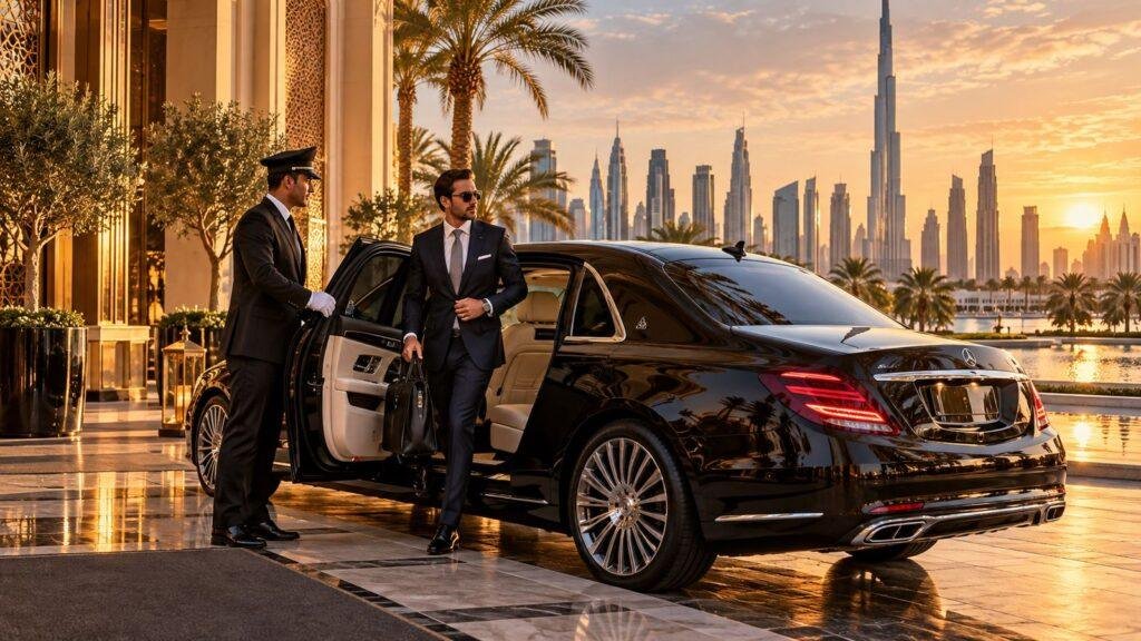 Luxury chauffeur arrival in Dubai with premium car and professional driver