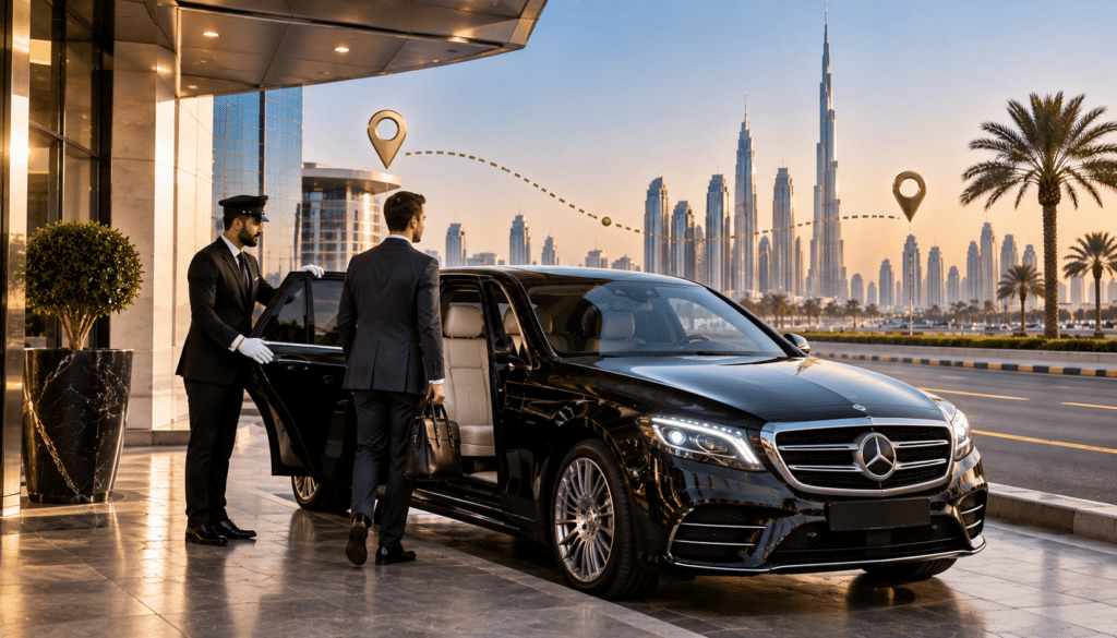 Point-to-point chauffeur service in Dubai with luxury Mercedes and professional chauffeur
