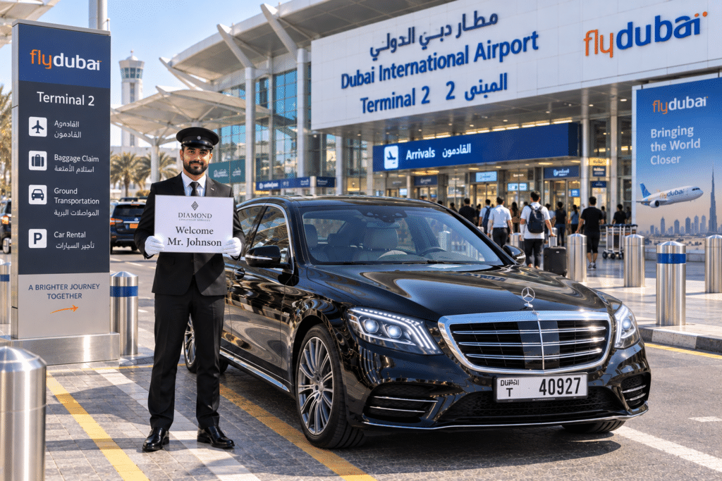 Dubai Terminal 2 car", "flydubai chauffeur", "DXB Terminal 2 airport car"