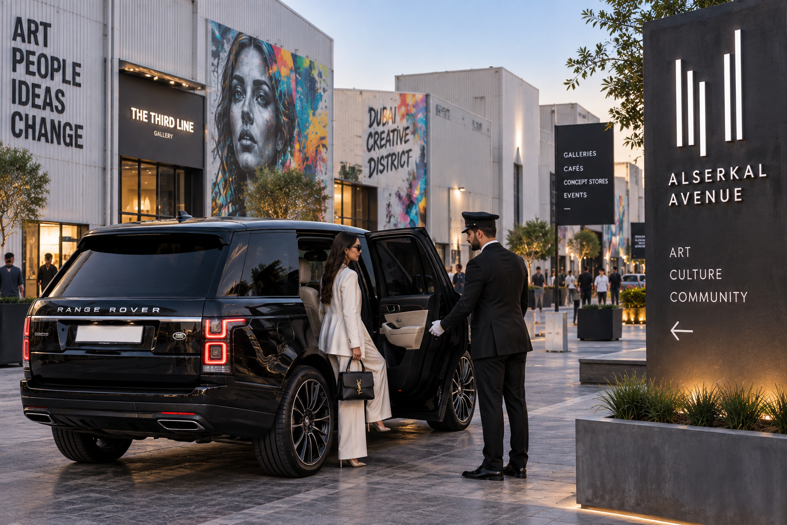Luxury chauffeur service in Al Quoz Dubai near Alserkal Avenue creative district