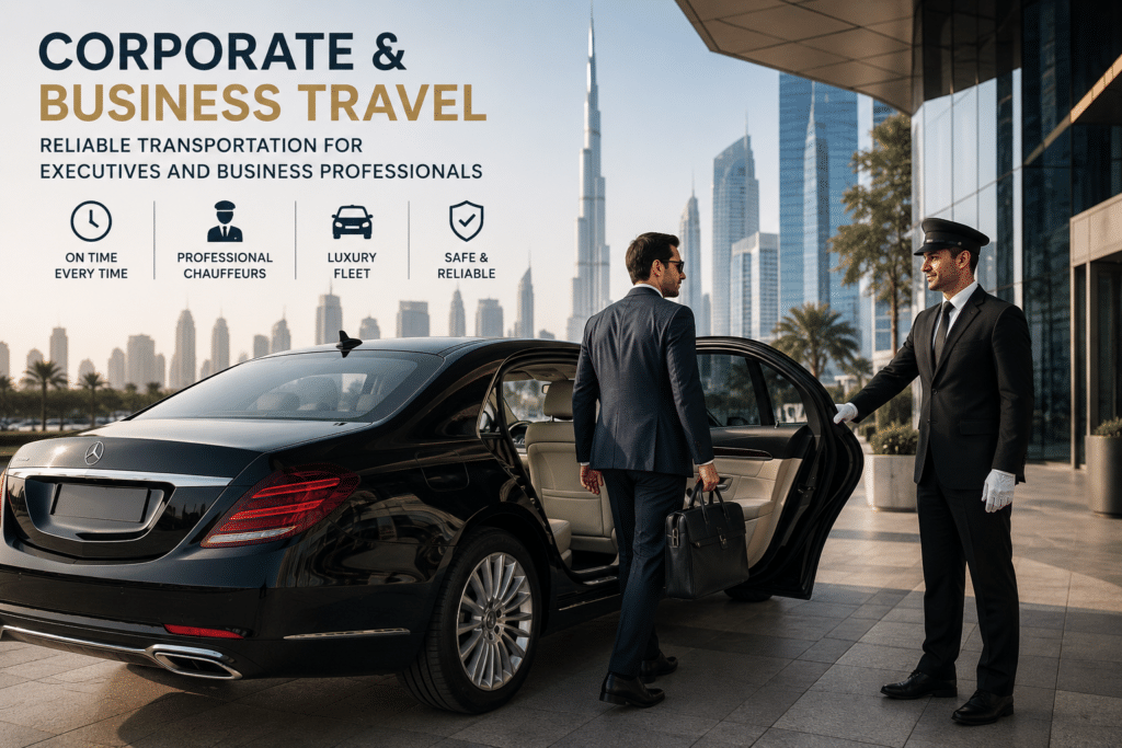 Corporate business travel account with chauffeur-driven car for company executives in Dubai