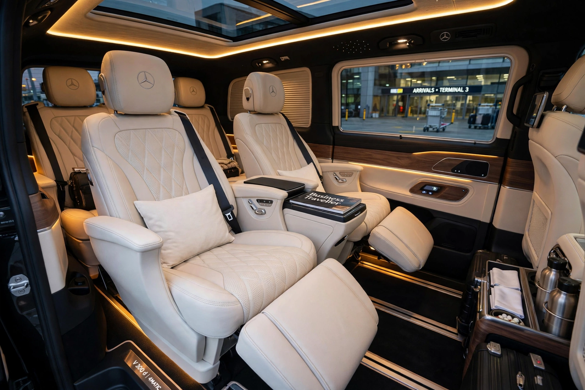 Mercedes V-Class luxury interior for group chauffeur hire in Dubai