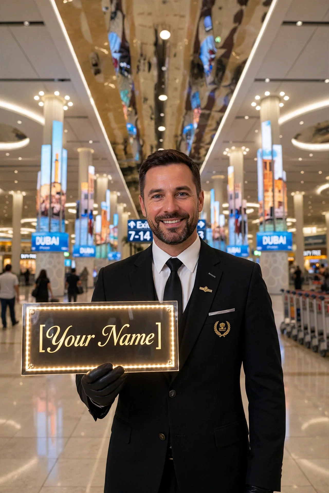 Professional chauffeur meet and greet service at DXB airport arrivals terminal