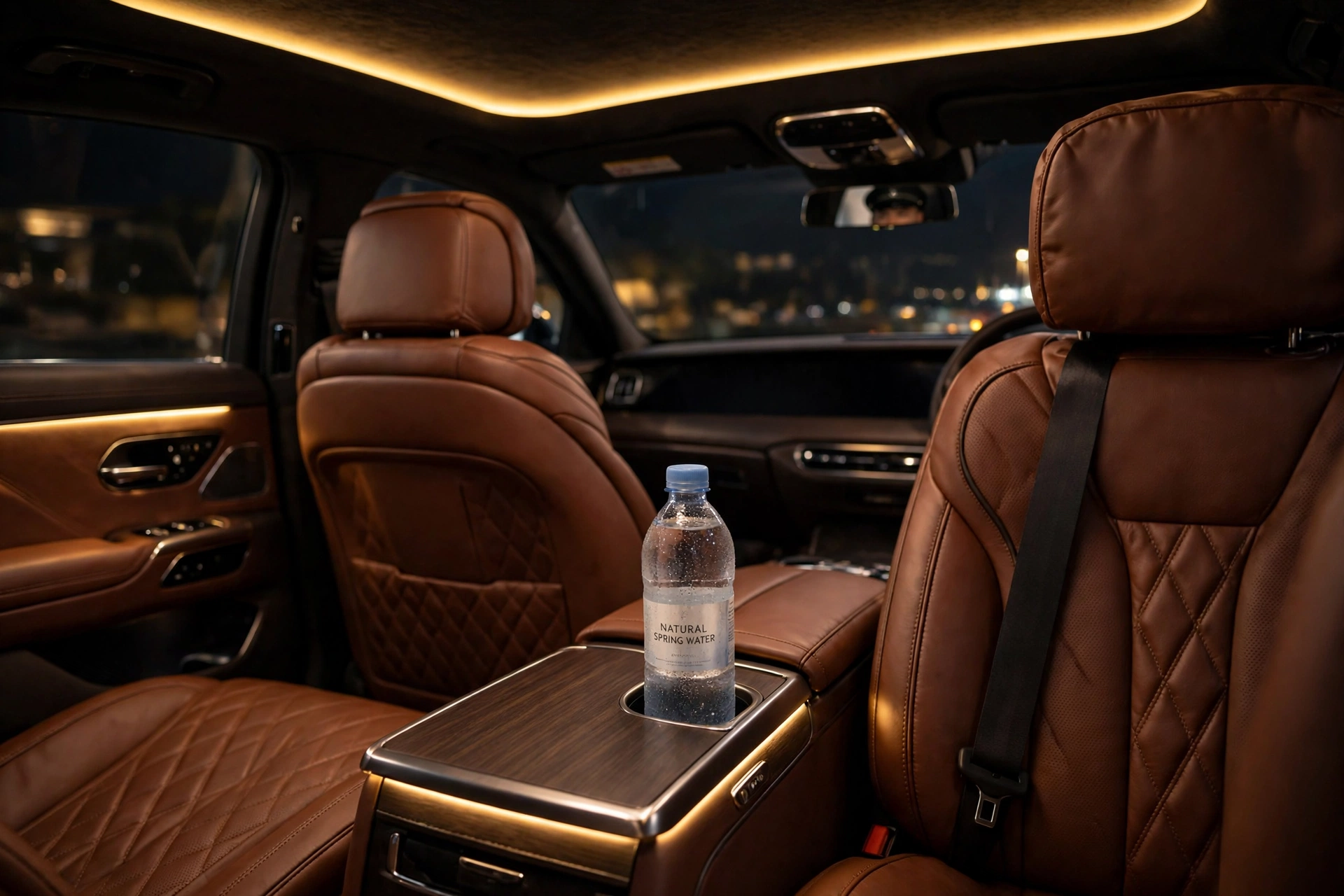 tip a chauffeur in Dubai - premium leather seats with ambient lighting inside a luxury chauffeur car